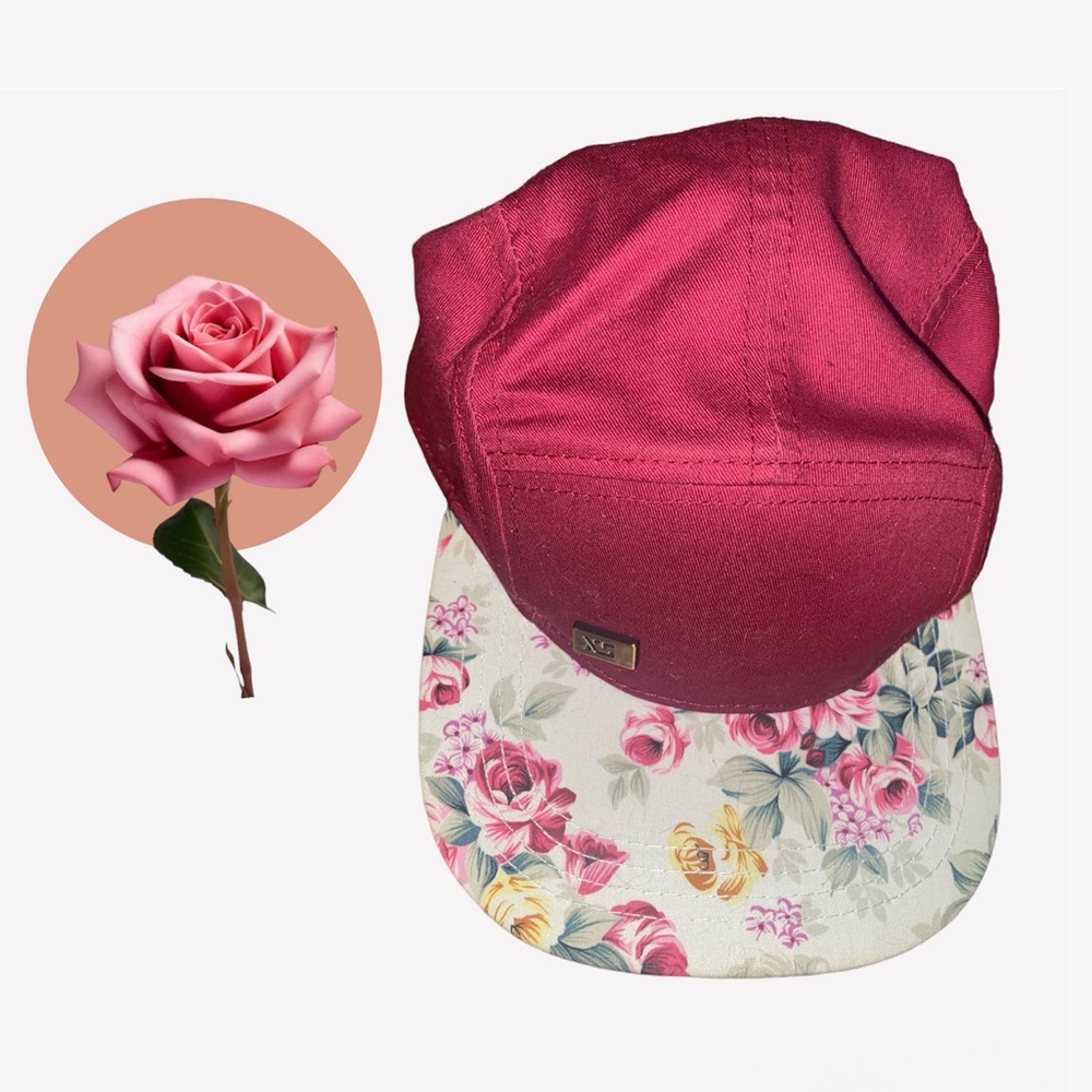 FLORAL 5 PANEL TWO TONE HAT LEATHER ADJUSTABLE STRAP BY XS UNIFIED